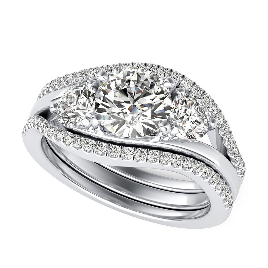 Eluna Prong Set Three Stone Engagement Ring With Matching Band - Jewelry Exchange Center
