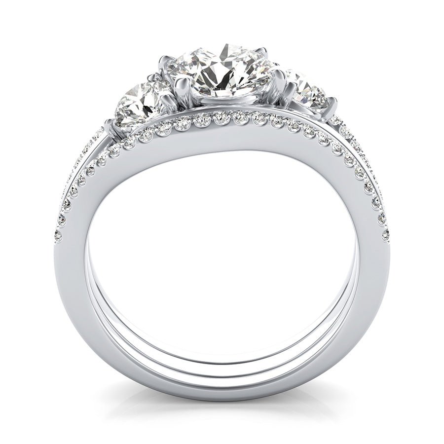 Eluna Prong Set Three Stone Engagement Ring With Matching Band - Jewelry Exchange Center