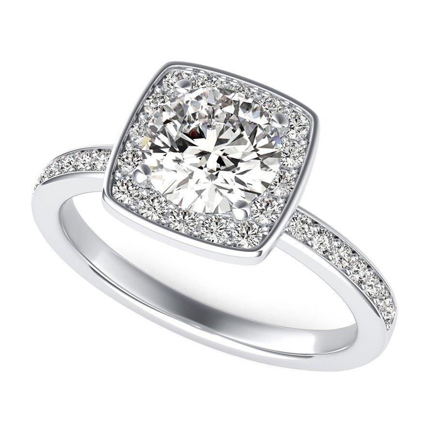 Classic Square Halo Pave Set Engagement Ring - Jewelry Exchange Center