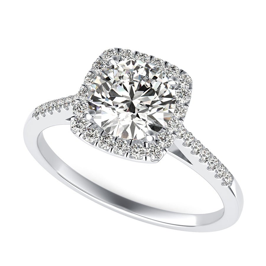 Cathedral Halo Engagement Ring With Side Stones - Jewelry Exchange Center