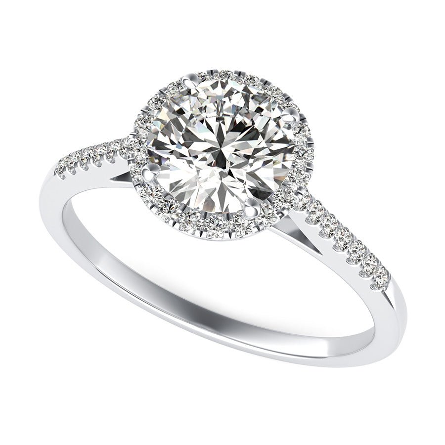 Cathedral Halo Engagement Ring With Pave Side Stones - Jewelry Exchange Center