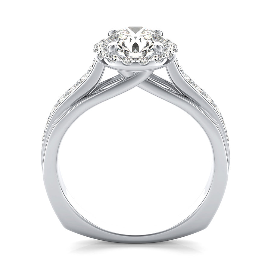 Amore Square Shank Halo Engagement Ring With Side Stones