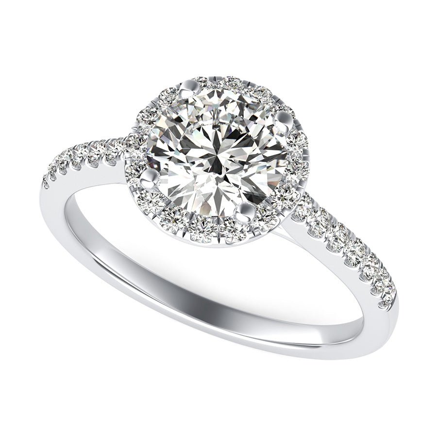 Cathedral Halo Engagement Ring With Side Stones - Jewelry Exchange Center