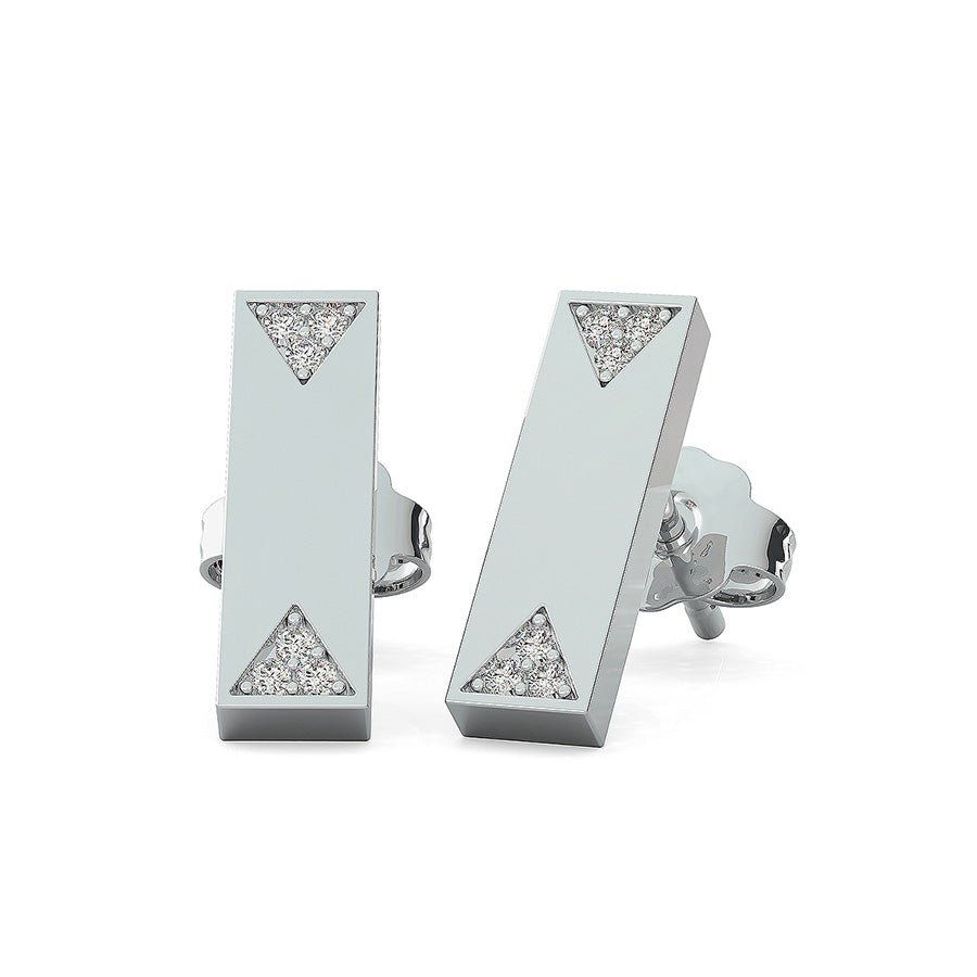 Bar Earrings With Triangle Shaped Pave Set Stones - Jewelry Exchange Center