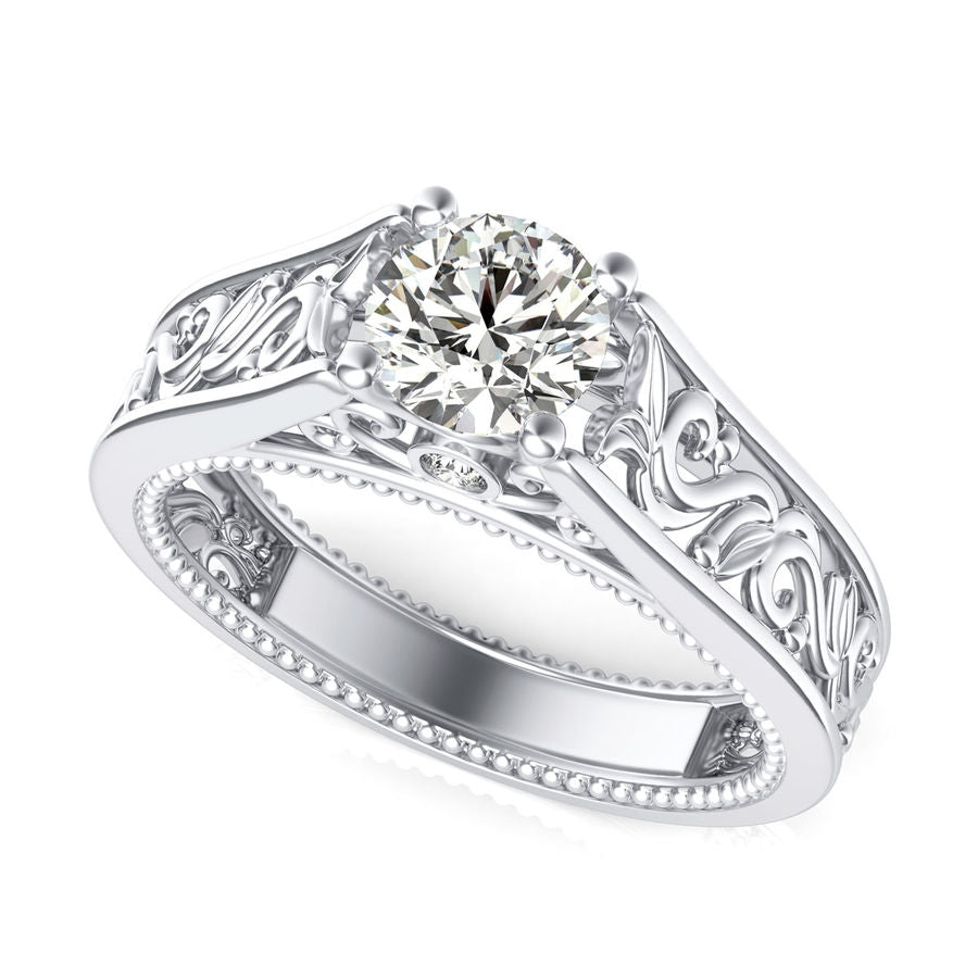 Filigree Cathedral Engagement Ring with Milgrain - Jewelry Exchange Center