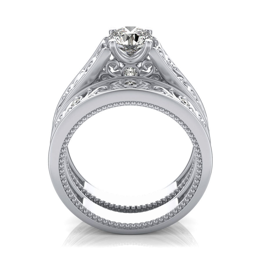 Filigree Cathedral Engagement Ring with Milgrain Set - Jewelry Exchange Center
