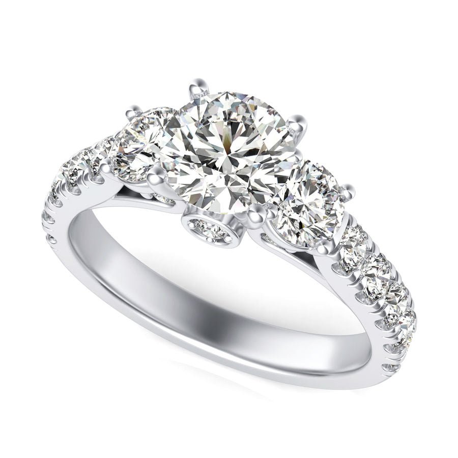 Scroll Three Stone Engagement Ring - Jewelry Exchange Center