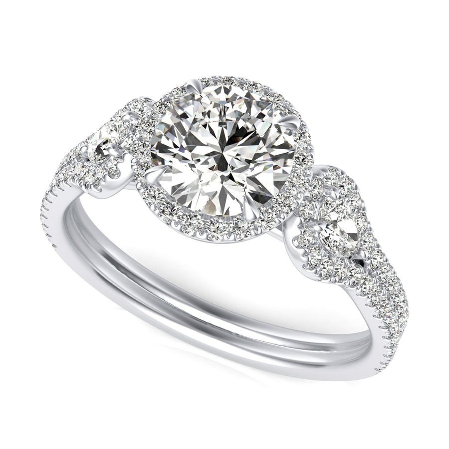 Halo Three Stone Engagement - Jewelry Exchange Center