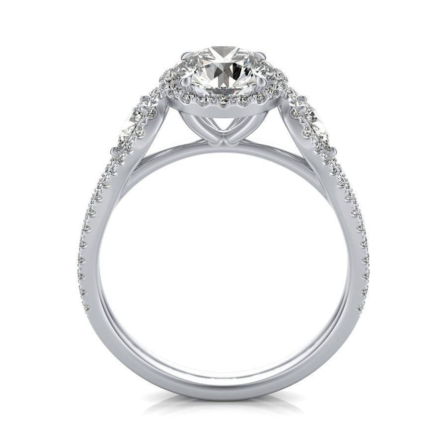 Halo Three Stone Engagement - Jewelry Exchange Center