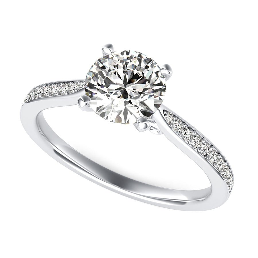 Cathedral Engagement Ring With Pave Side Stones And Scroll On The Side - Jewelry Exchange Center