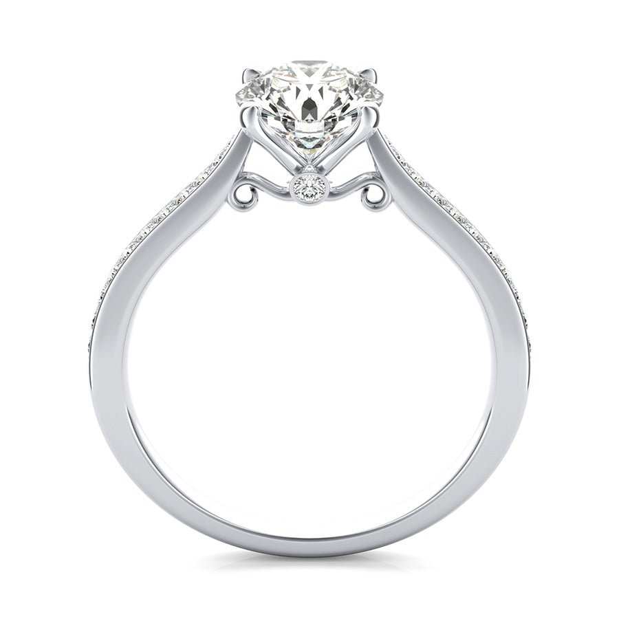 Cathedral Engagement Ring With Pave Side Stones And Scroll On The Side - Jewelry Exchange Center