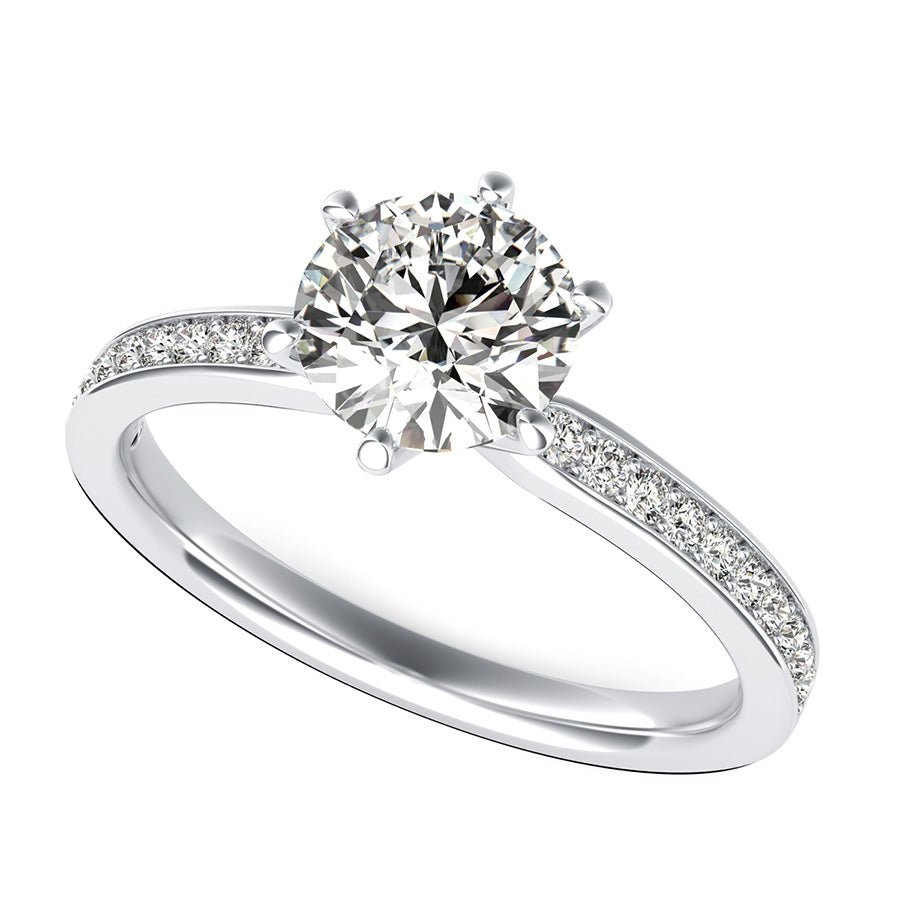 Classic Engagement Ring With Pave Side Stones - Jewelry Exchange Center
