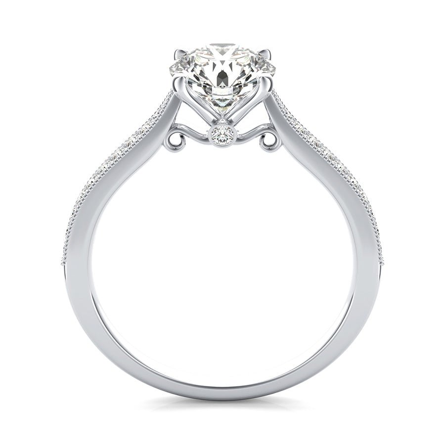 Cathedral Engagement Ring With Milgrain Pave Side Stones And Scroll On The Side - Jewelry Exchange Center