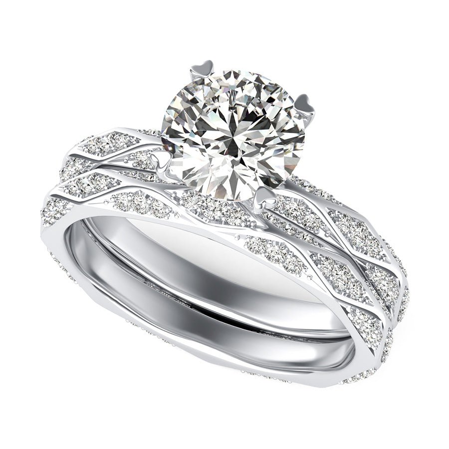 Alexis Pave Eternity Engagement Ring With Matching Wedding Band - Custom Builder - SKU 400212 - Jewelry Exchange Center
