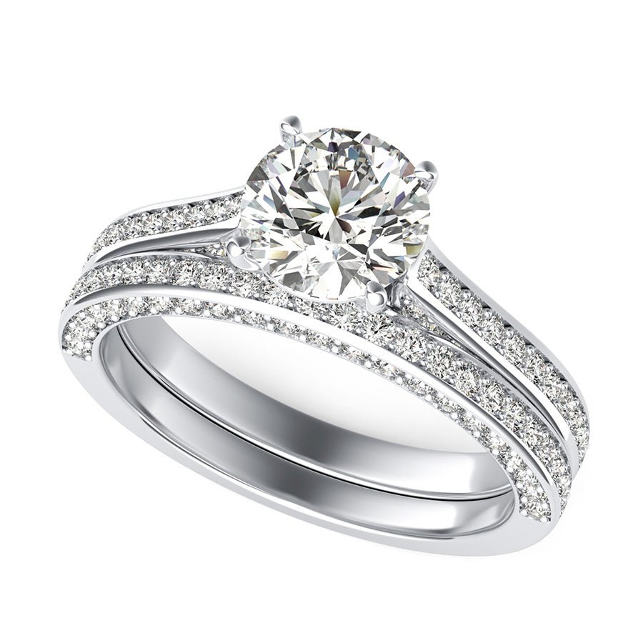 Cathedral Engagement Ring With Pave Side Stones & Matching Band - Jewelry Exchange Center