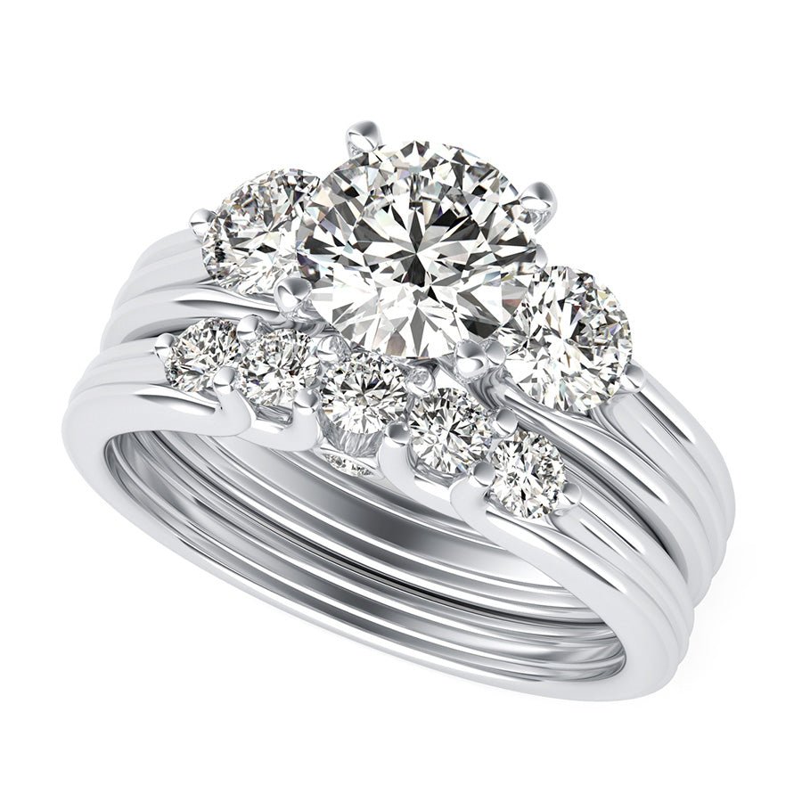 Hartine Three Stone Engagement Ring With Matching Wedding Band - Jewelry Exchange Center