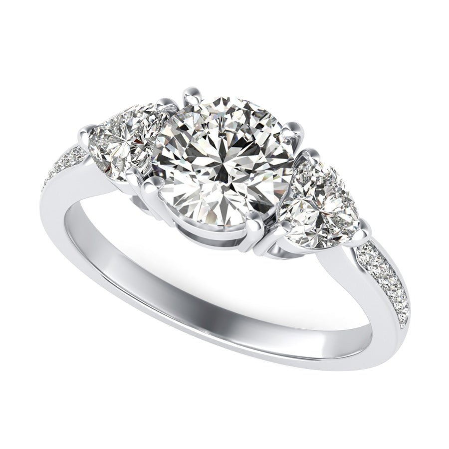 Classic Basket Three Stone Engagement Ring With Accented Side Stones - Jewelry Exchange Center