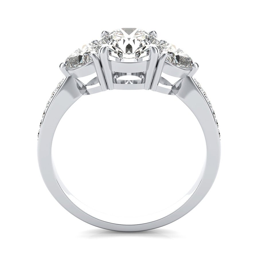 Classic Basket Three Stone Engagement Ring With Accented Side Stones - Jewelry Exchange Center