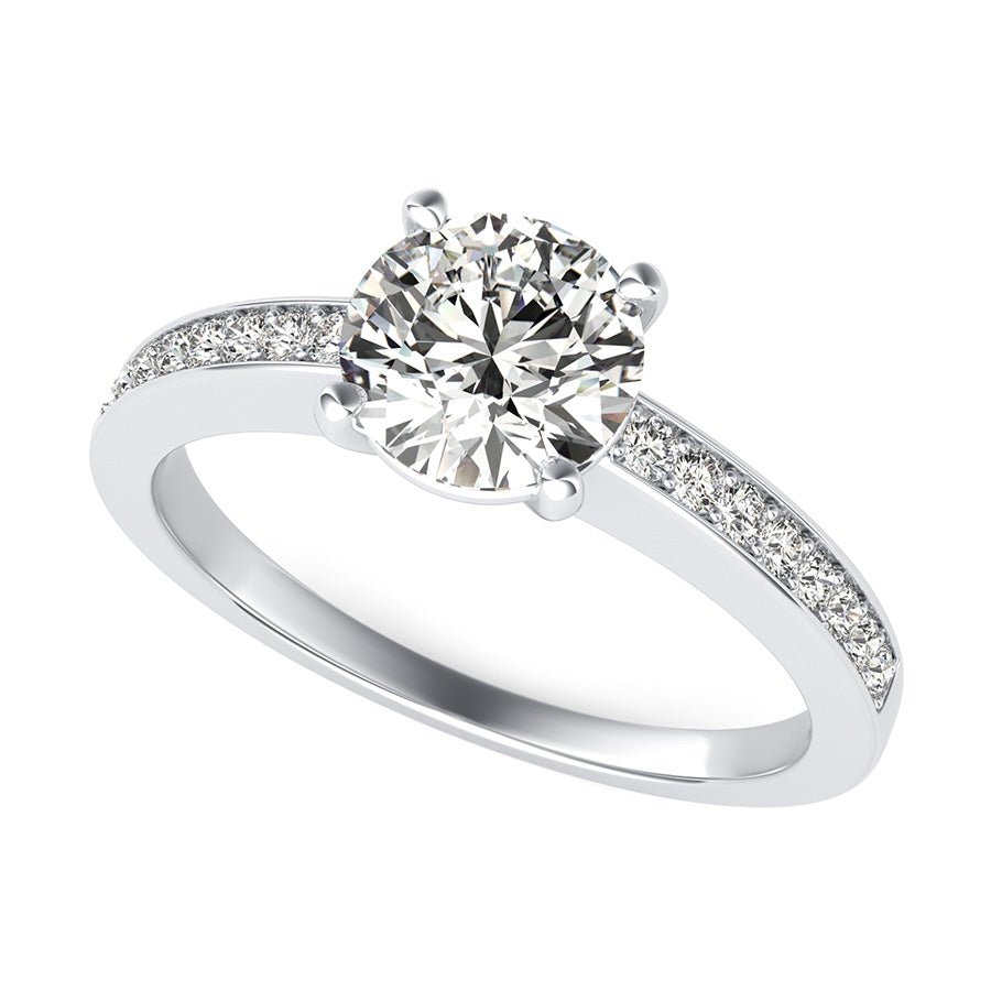 Classic Double Wire Basket Engagement Ring With Pave Side Stones - Jewelry Exchange Center