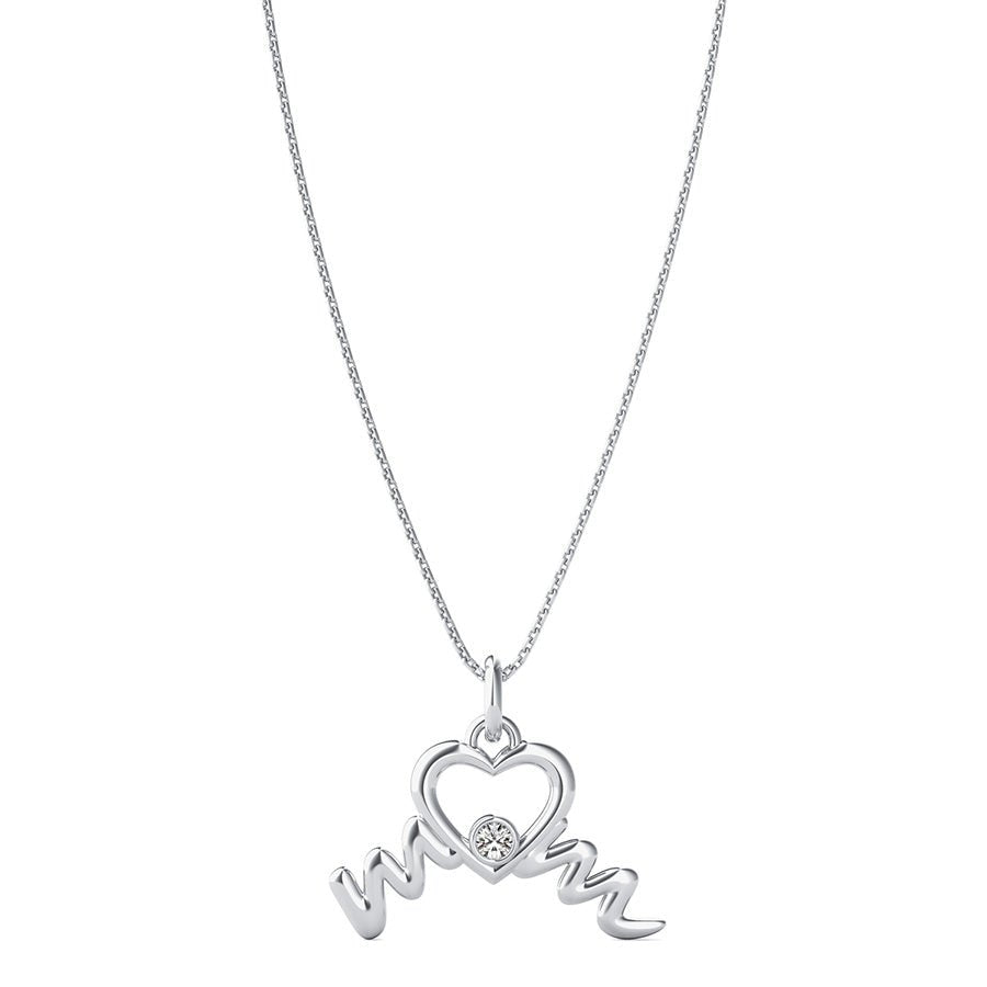 "Mom" Heart Pendant With Bezel Set Stone - Jewelry Exchange Center