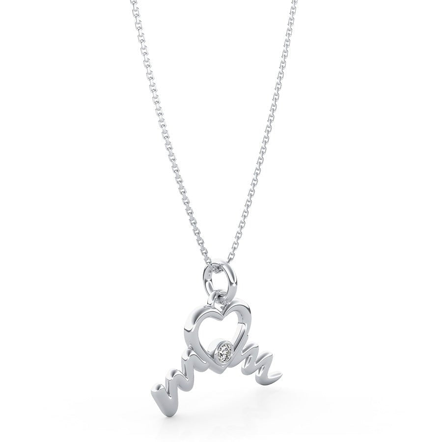 "Mom" Heart Pendant With Bezel Set Stone - Jewelry Exchange Center