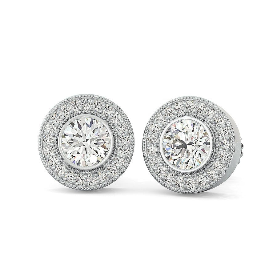 Bezel Set Halo Earrings With Milgrain - Jewelry Exchange Center
