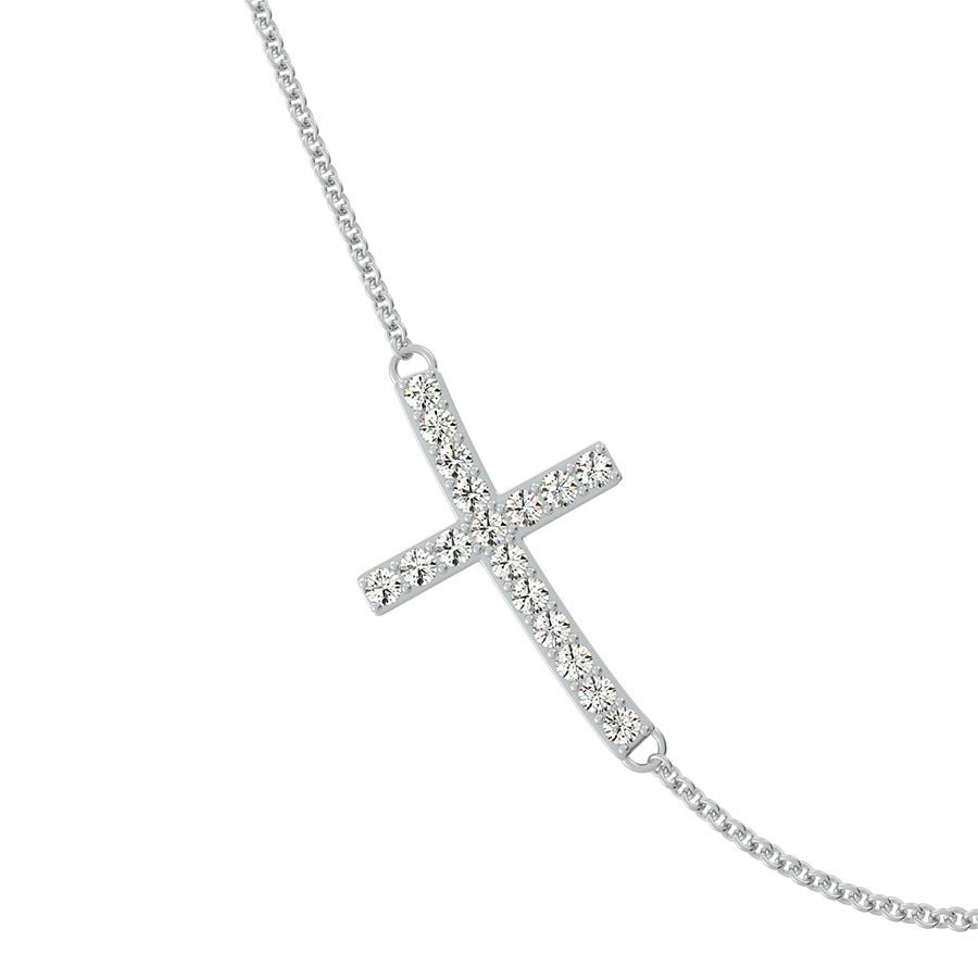Cross Sideways Pendant With Pave Set Stones - Jewelry Exchange Center