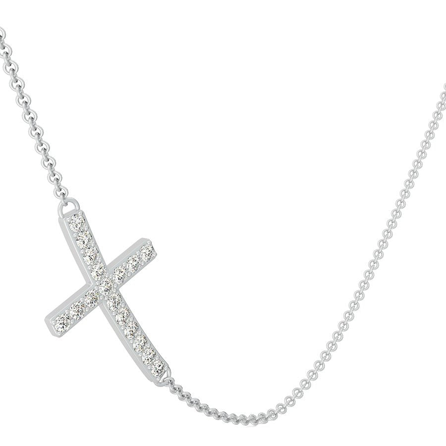 Cross Sideways Pendant With Pave Set Stones - Jewelry Exchange Center