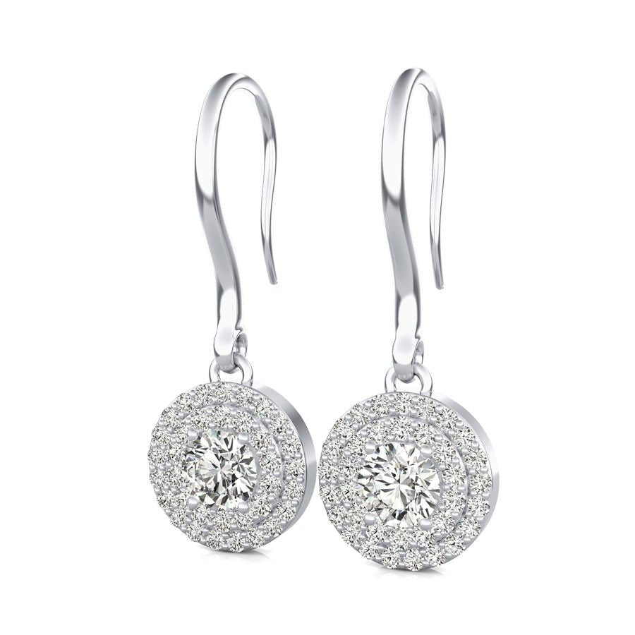 Double Row Halo Lever Back Earrings - Jewelry Exchange Center