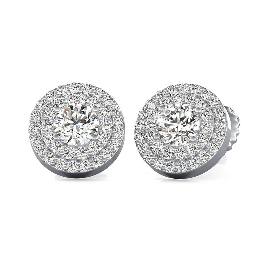 Double Row Pave Halo Earrings - Jewelry Exchange Center