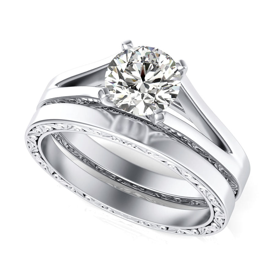 Filigree Cathedral Engagement Ring with Matching Band - Jewelry Exchange Center