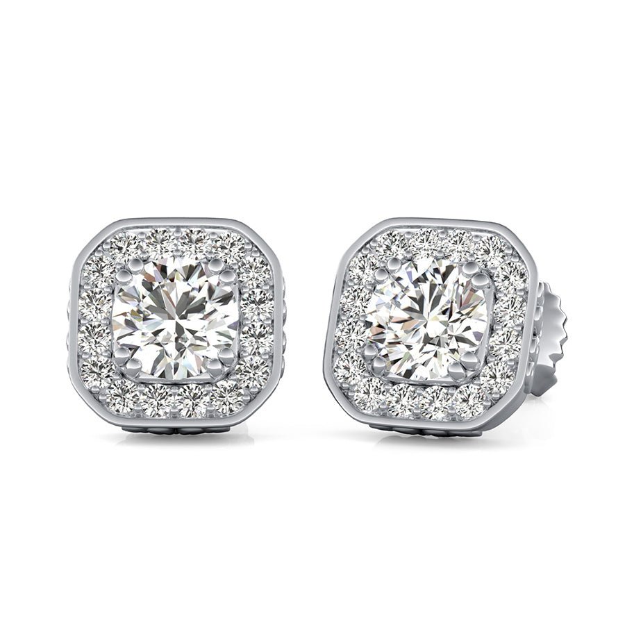 Flower Engraving Halo Earrings - Jewelry Exchange Center