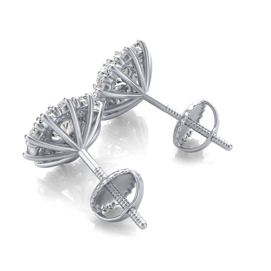 Halo Stud Earrings With Big Side Stone - Jewelry Exchange Center
