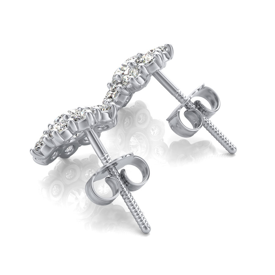 Halo Stud Earrings With Big Side Stone - Jewelry Exchange Center