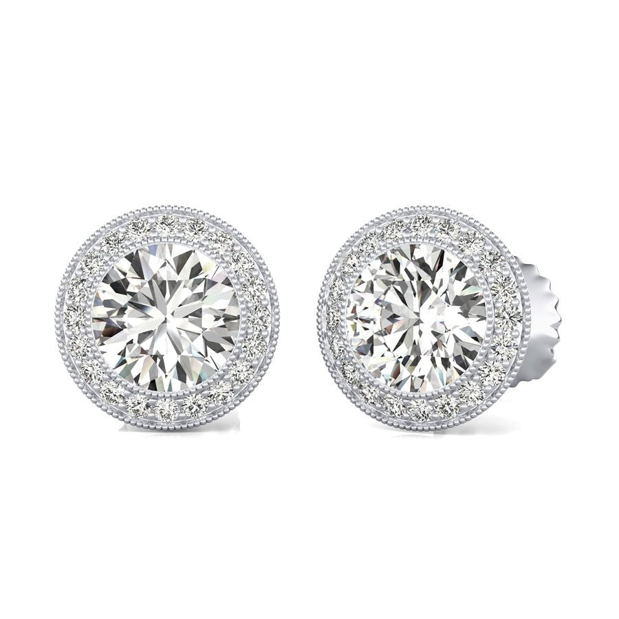 Halo Stud Earrings With Milgrain - Jewelry Exchange Center