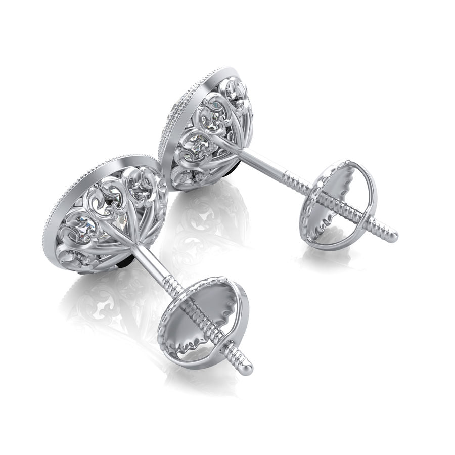 Halo Stud Earrings With Milgrain - Jewelry Exchange Center