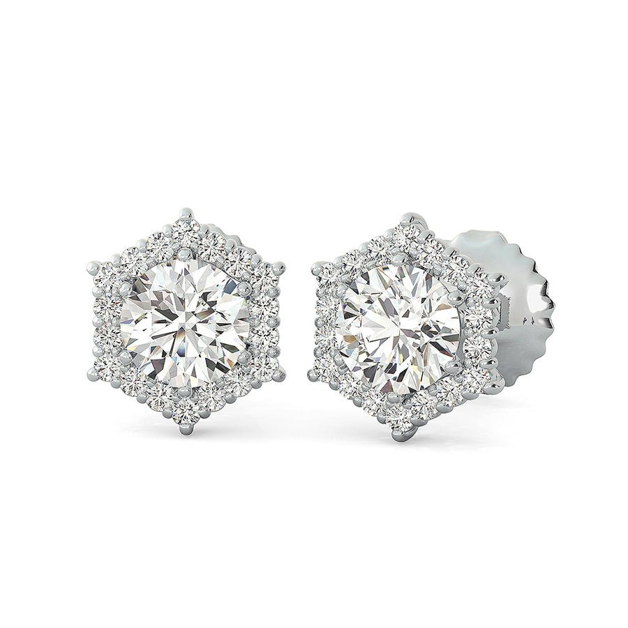 Hexagon Halo Earrings - Jewelry Exchange Center