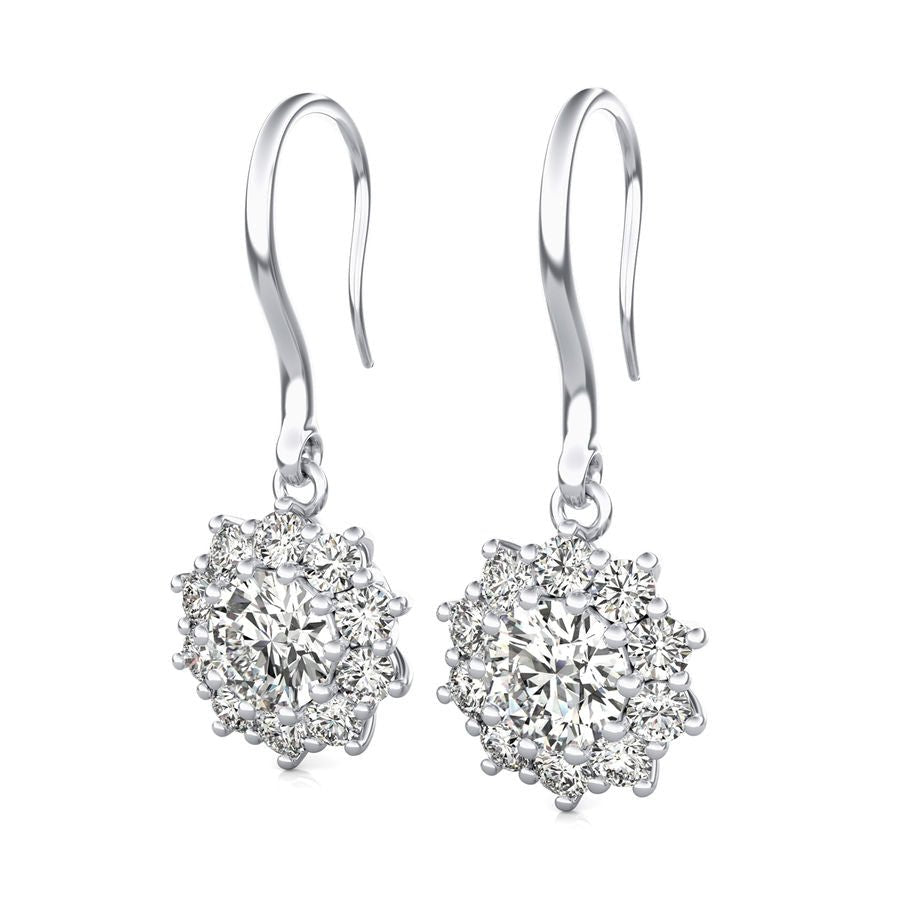 Lever Back Halo Earrings With Big Side Stone - Jewelry Exchange Center