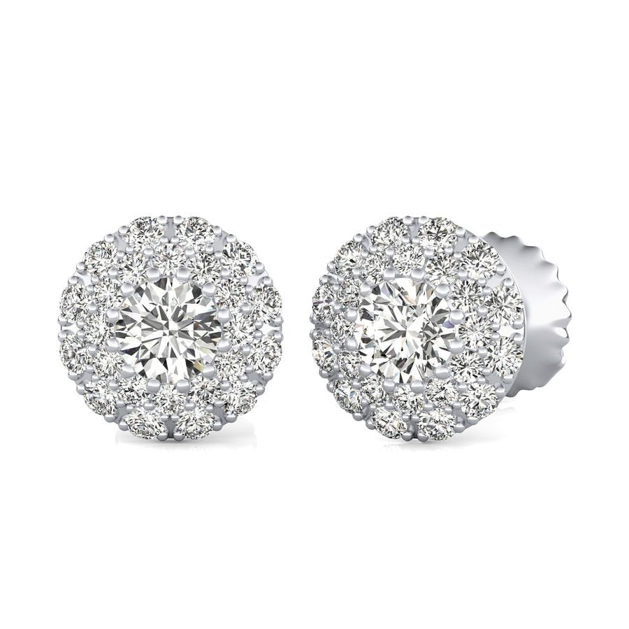 Two Row Pave Halo Stud Earrings - Jewelry Exchange Center