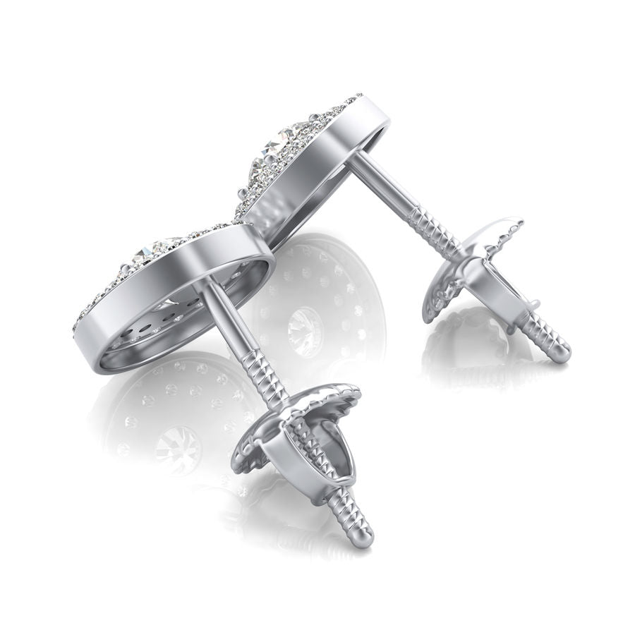 Two Row Pave Halo Stud Earrings - Jewelry Exchange Center