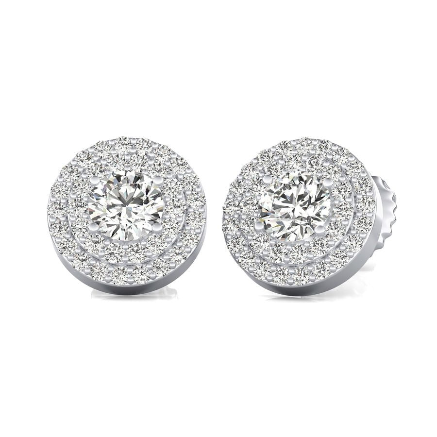 Two Row Pave Halo Stud Earrings - Jewelry Exchange Center