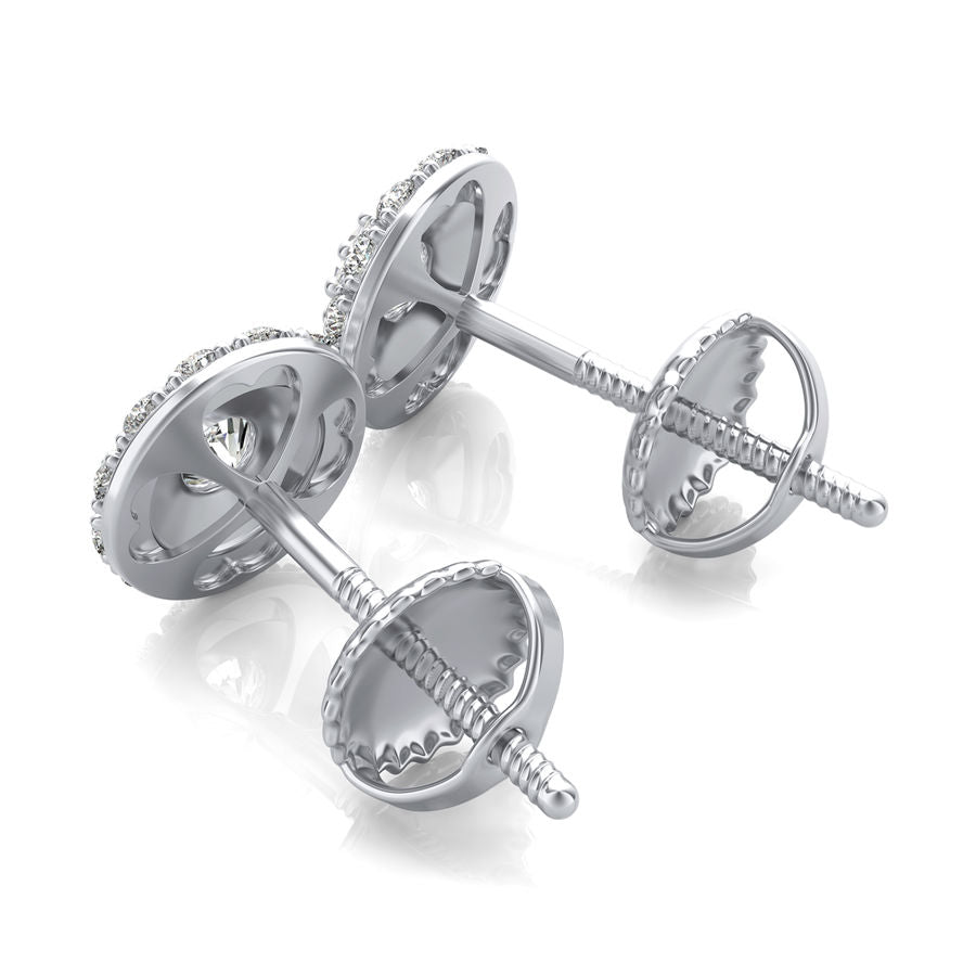 Two Row Pave Halo Stud Earrings - Jewelry Exchange Center