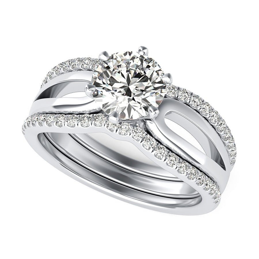 Victoria Royal Solitaire Infinity Split Shank Engagement Ring With Two Matching Bands - Jewelry Exchange Center